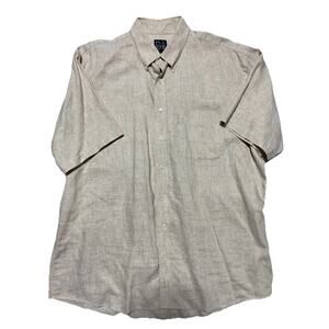 Jos A Bank Shirt Mens Extra Large Beige Linen Travelers Button Classic Vintage